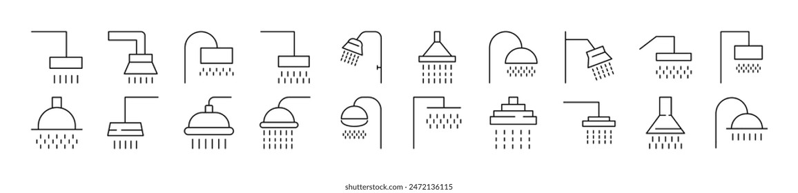 Shower Icons Set for Advertisement. Suitable for books, stores, shops. Editable stroke in minimalistic outline style. Symbol for design 