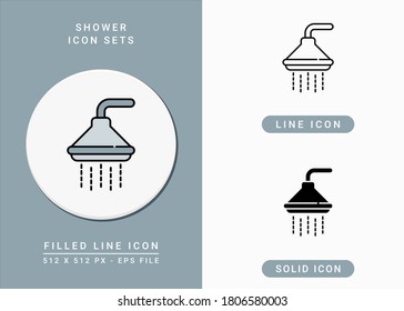 Shower icons set vector illustration with icon line style. Shower sprinkler bathroom concept. Editable stroke icon on isolated white background for web design, user interface, and mobile application