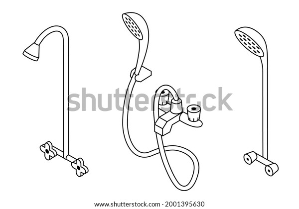 Shower Illustration Set Collection Isometric Outline Stock Vector ...