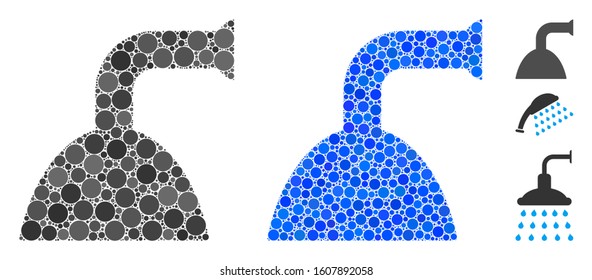 Shower jet composition of circle elements in variable sizes and color tinges, based on shower jet icon. Vector circle elements are grouped into blue composition.