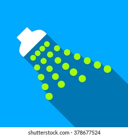 Shower long shadow vector icon. Style is a flat light symbol with rounded angles on a blue square background.