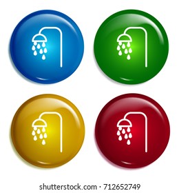 Shower multi color gradient glossy badge icon set. Realistic shiny badge icon or logo mockup