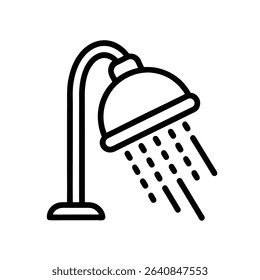 Shower Outline Icon on White Background for Bathroom, Hygiene, and Personal Care Concepts

