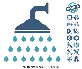 Shower pictograph with bonus service clip art. Vector illustration style is flat iconic cyan and blue symbols on white background.