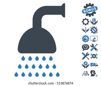 Shower pictograph with bonus settings clip art. Vector illustration style is flat iconic smooth blue symbols on white background.