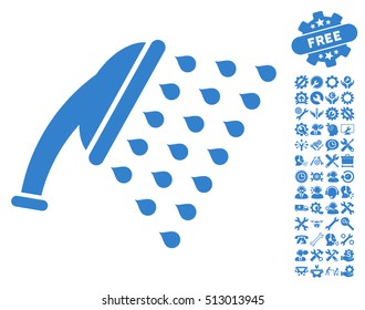 Shower pictograph with bonus settings symbols. Vector illustration style is flat iconic cobalt symbols on white background.