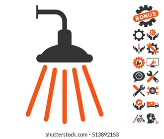 Shower pictograph with bonus settings symbols. Vector illustration style is flat iconic orange and gray symbols on white background.