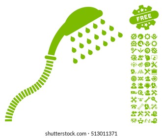 Shower pictograph with bonus tools images. Vector illustration style is flat iconic eco green symbols on white background.