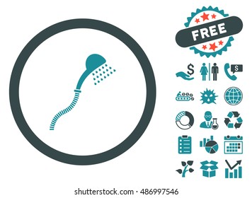 Shower pictograph with free bonus clip art. Vector illustration style is flat iconic bicolor symbols, soft blue colors, white background.
