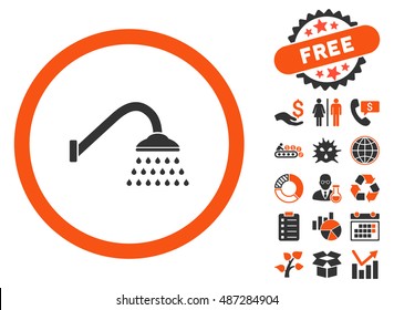 Shower pictograph with free bonus clip art. Vector illustration style is flat iconic bicolor symbols, orange and gray colors, white background.