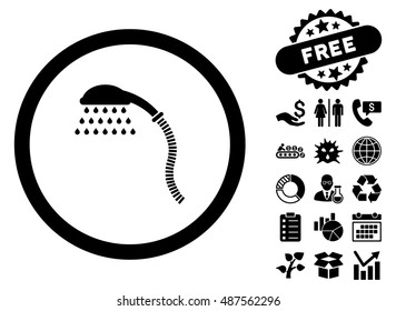 Shower pictograph with free bonus clip art. Vector illustration style is flat iconic symbols, black color, white background.