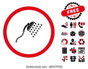 Shower pictograph with free bonus clip art. Vector illustration style is flat iconic bicolor symbols, intensive red and black colors, white background.