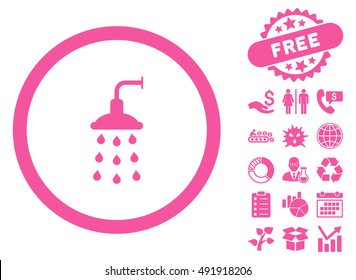 Shower pictograph with free bonus clip art. Vector illustration style is flat iconic symbols, pink color, white background.