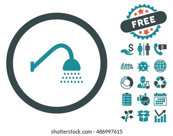 Shower pictograph with free bonus pictograph collection. Vector illustration style is flat iconic bicolor symbols, soft blue colors, white background.