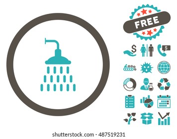 Shower pictograph with free bonus pictograph collection. Vector illustration style is flat iconic bicolor symbols, grey and cyan colors, white background.