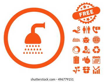 Shower pictograph with free bonus pictograph collection. Vector illustration style is flat iconic symbols, orange color, white background.