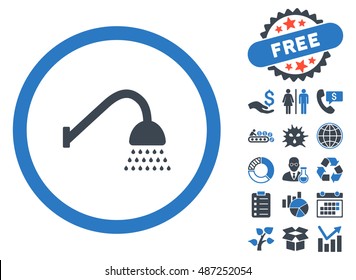 Shower pictograph with free bonus elements. Vector illustration style is flat iconic bicolor symbols, smooth blue colors, white background.