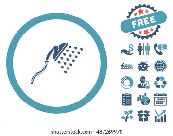 Shower pictograph with free bonus elements. Vector illustration style is flat iconic bicolor symbols, cyan and blue colors, white background.