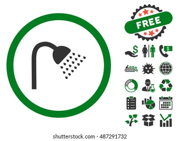 Shower pictograph with free bonus elements. Vector illustration style is flat iconic bicolor symbols, green and gray colors, white background.