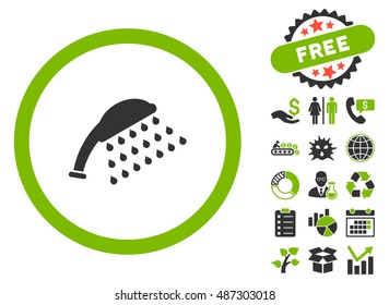 Shower pictograph with free bonus elements. Vector illustration style is flat iconic bicolor symbols, eco green and gray colors, white background.