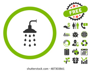 Shower pictograph with free bonus elements. Vector illustration style is flat iconic bicolor symbols, eco green and gray colors, white background.