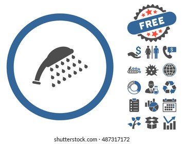 Shower pictograph with free bonus elements. Vector illustration style is flat iconic bicolor symbols, cobalt and gray colors, white background.