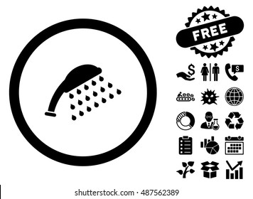 Shower pictograph with free bonus elements. Vector illustration style is flat iconic symbols, black color, white background.