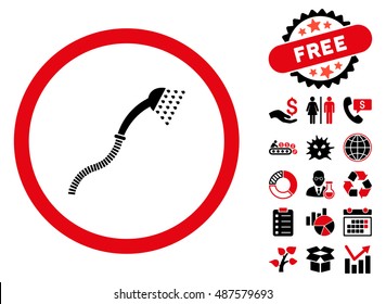 Shower pictograph with free bonus elements. Vector illustration style is flat iconic bicolor symbols, intensive red and black colors, white background.