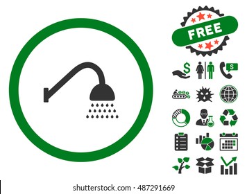Shower pictograph with free bonus icon set. Vector illustration style is flat iconic bicolor symbols, green and gray colors, white background.