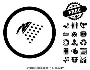 Shower pictograph with free bonus icon set. Vector illustration style is flat iconic symbols, black color, white background.