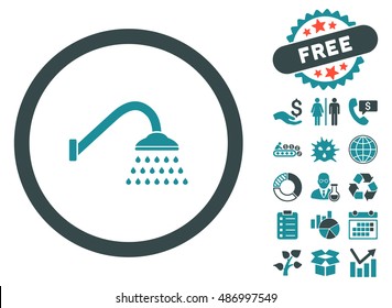 Shower pictograph with free bonus images. Vector illustration style is flat iconic bicolor symbols, soft blue colors, white background.