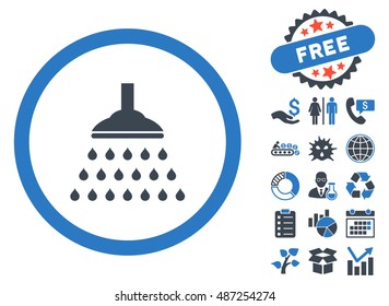 Shower pictograph with free bonus images. Vector illustration style is flat iconic bicolor symbols, smooth blue colors, white background.