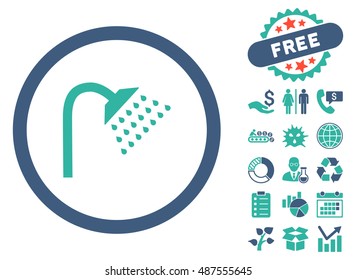 Shower pictograph with free bonus images. Vector illustration style is flat iconic bicolor symbols, cobalt and cyan colors, white background.