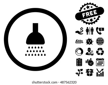 Shower pictograph with free bonus pictogram. Vector illustration style is flat iconic symbols, black color, white background.