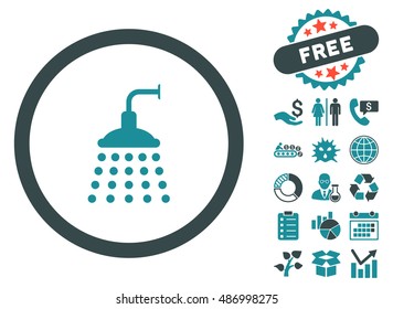 Shower pictograph with free bonus pictures. Vector illustration style is flat iconic bicolor symbols, soft blue colors, white background.