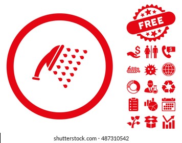 Shower pictograph with free bonus pictures. Vector illustration style is flat iconic symbols, red color, white background.