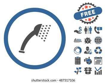 Shower pictograph with free bonus pictures. Vector illustration style is flat iconic bicolor symbols, cobalt and gray colors, white background.