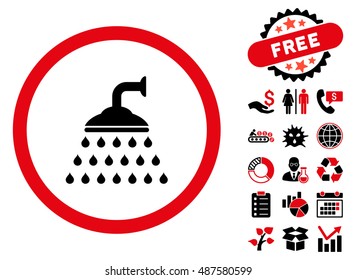 Shower pictograph with free bonus pictures. Vector illustration style is flat iconic bicolor symbols, intensive red and black colors, white background.
