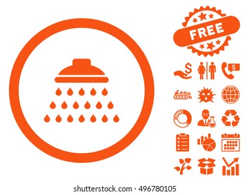 Shower pictograph with free bonus pictures. Vector illustration style is flat iconic symbols, orange color, white background.