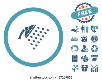 Shower pictograph with free bonus symbols. Vector illustration style is flat iconic bicolor symbols, cyan and blue colors, white background.