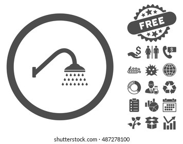 Shower pictograph with free bonus symbols. Vector illustration style is flat iconic symbols, gray color, white background.