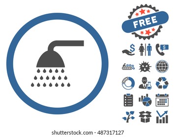 Shower pictograph with free bonus symbols. Vector illustration style is flat iconic bicolor symbols, cobalt and gray colors, white background.
