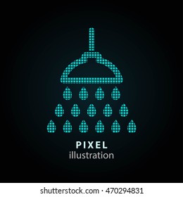 Shower - pixel icon. Vector Illustration. Design logo element. Isolated on black background. It is easy to change to any color.
