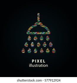 Shower - pixel icon. Vector Illustration. Design logo element. Isolated on black background. It is easy to change to any color.