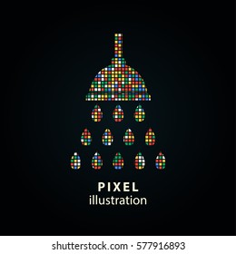 Shower - pixel icon. Vector Illustration. Design logo element. Isolated on black background. It is easy to change to any color.