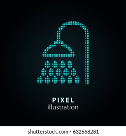 Shower - pixel icon. Vector Illustration. Design logo element. Isolated on black background. It is easy to change to any color.