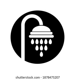 Shower pouring water round sign, black on white background for design, vector illustration