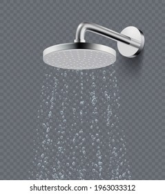 Shower rain. Drops bathroom liquid flowing water in shower decent vector isolated realistic picture