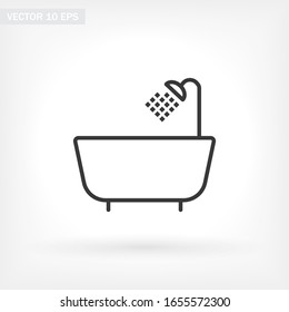 Shower room black vector icon line linear style on the background. Best icon 10 eps illustration