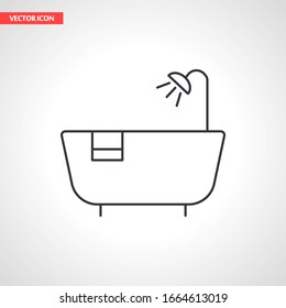 Estilo lineal de línea de icono del vector negro de la sala de ducha en el fondo. Icono de mejor ilustración de 10 pasos